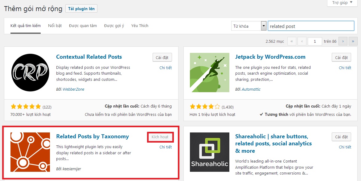 Cài đặt plugin Related post by Taxonomy